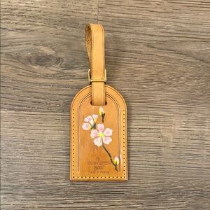 Louis Vuitton Brown Luggage Tag with Custom Painted Cherry Blossoms